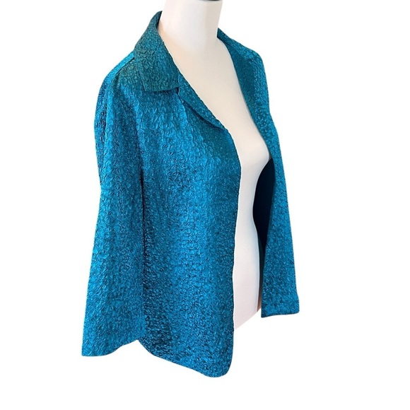 Chicos Travelers Catalina Open Front Jacket BlueCrush Crinkle Collar Size M - Picture 2 of 4